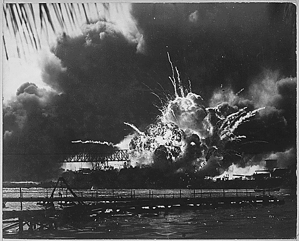 USS Shaw exploding during the Japanese raid on Pearl Harbor